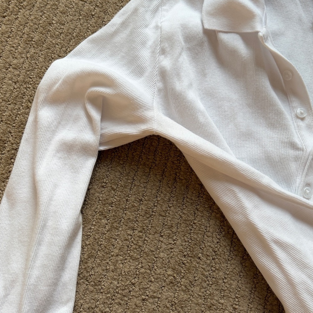 Aritzia HomeStretch Rib Polo Longsleeve, M, White - Picture 6 of 7